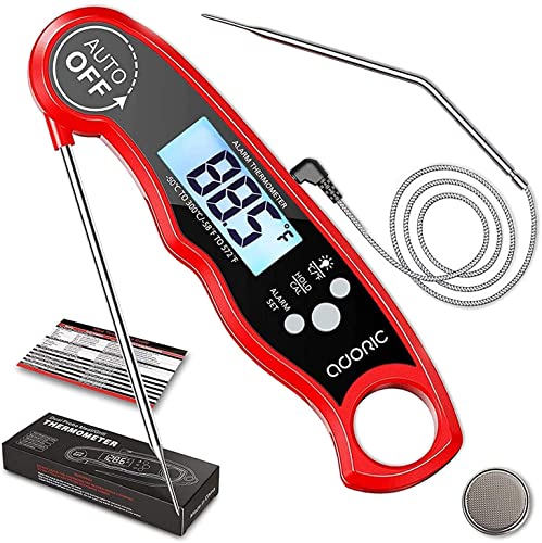 Instant Read Meat Thermometer, Digital Food Thermometer Instant Read, Meat Thermometer for Cooking, Grilling, Smoking, Baking, Turkey, Milk, Dual Probe Thermometer 2 in 1 Function