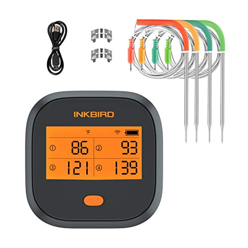 Inkbird WiFi Meat Thermometer, Wireless Grill BBQ Thermometer with Calibration, 4 Colored Probes, LCD Screen, Remote Monitor Digital Cooking Food Oven Thermometer