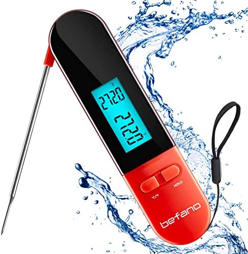 Befano Instant Read Meat Thermometer, Waterproof Digital Food Thermometer with Backlight and Magnet, Fit for Kitchen, Food Cooking, Grill, BBQ, Smoker, Candy, Coffee, and Oil Deep Frying - Red