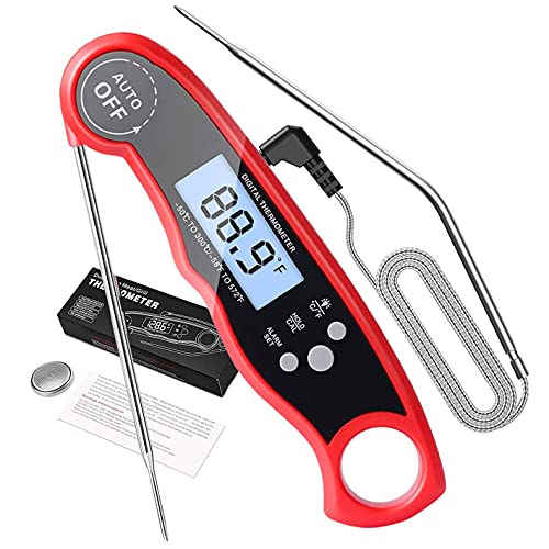Meat Thermometer,Digital Dual Probe Meat Thermometers for Cooking,2 in 1 Instant Read Food Thermometer with Alarm Function and Backlight for Kitchen Grilling Baking Frying Smoker (Black)