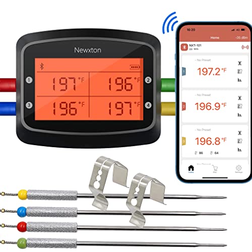 3 Years Warranty, Bluetooth Grill Meat Thermometer with 4 Color Probes, Digital Instant Read, Food Cooking Thermometer for Smoker, Oven, BBQ, Wireless Remote Control via iOS, Android, 192 feet Range