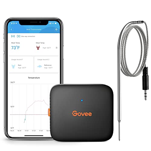 Govee Bluetooth Wireless Meat Thermometer for Oven Smoker, Digital Food Thermometer with 1 Probe, 230ft Remote Monitor BBQ Thermometer for Grill, Smart Candy Thermometer for Kitchen Cooking