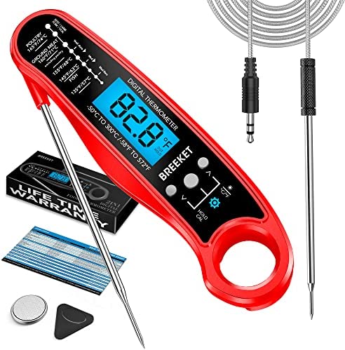 [2022 New] 2 in 1 Instant Read Meat Thermometer for Cooking, Fast & Precise Digital Food Thermometer with Backlight, Magnet, and Dual Foldable Probe for Kitchen Oven, Deep Fry, BBQ, Grill (Black)