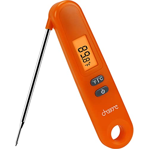 Chooone Kitchen Digital Meat Thermometer for Cooking, Instant Read Meat Thermometer with Backlight, Magne, Calibration, and Foldable Probe for Deep Fry, BBQ, Grill, and Milk-Orange