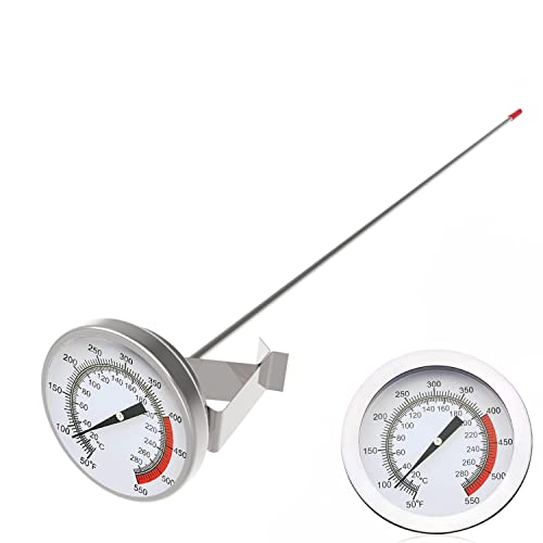 Lightbeam 16 Long Stem Deep Fry Thermometer with Clamp, Instant Read 2 Dial Meat BBQ Thermometer for Deep Fry, Grill, Turkey, Candy, Coffee etc