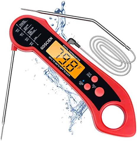 Instant Read Meat Thermometer for Cooking, Waterproof Digital Food Thermometer Dual Probe Design with Magnet, Backlight, Calibration and Foldable Probe for Deep Frying, Grill, BBQ, Kitchen or Outdoor