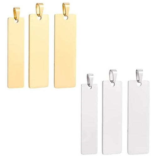 UNICRAFTALE 8개 2색 20mm 네임 태그 304스테인레스 참 매력 blank 펜던트 환환부착 직사각형 공백찰 각인 가능 ID태그 플레이트 메탈 늘어져 장식 미아찰 묘견수 돌아가 용 목걸이 파트 악세사리 수예 DIY용품