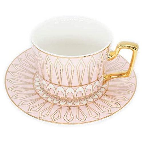 Tea Coffee Cups-6.8oz Bone China Ceramic Beautiful Pink Matte Glazed Tea Cup with Matching Saucers Fathers Day Gift