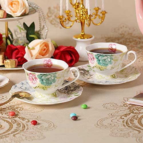 Pulchritudie Fine China 4-Piece Tea Cup and Saucer Set, Pink Azalea, Set of Two