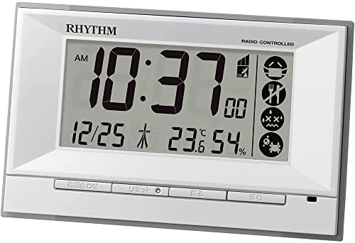 리듬(RHYTHM) 탁상시계백 8.8x14.3x4.2cm 자명종 전파 디지탈 온도 습도 캘린더 열사병 8RZ207SR03
