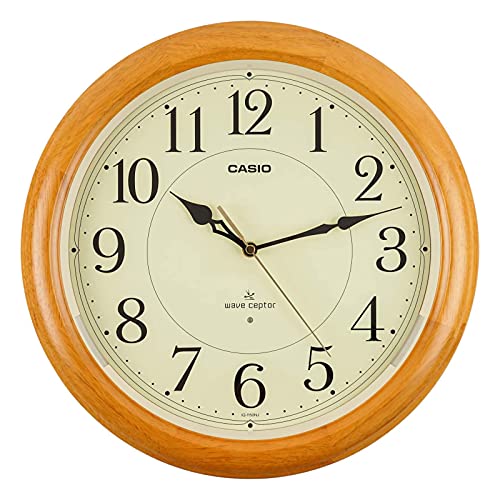 CASIO 카시오 벽시계 전파 브라운 직경 34cm 아날로그 나무틀 항시 점등 야간 초침 정지 IQ-1150NJ-7JF