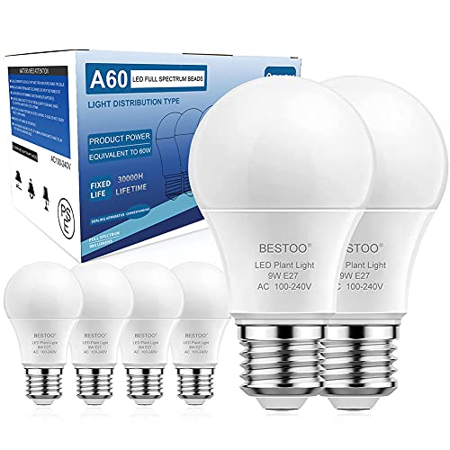 6 Pack LED Grow Light Bulb Full Spectrum Plant Light Bulbs A19 9W E26 Grow Bulb Equivalent to100W, Grow Bulbs for Indoor Plants, Flowers, Greenhouse, Indore Garden, Hydroponic