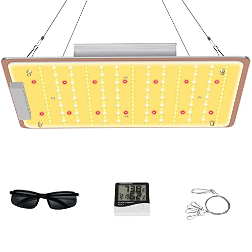 VANECT LED Grow Light, 2022 New VT1000 Dimmable Full Spectrum Grow Lights for Indoor Seeding Veg and Flower with Thermometer Humidity Monitor, Adjustable Rope and Glasses, Silver, L-001