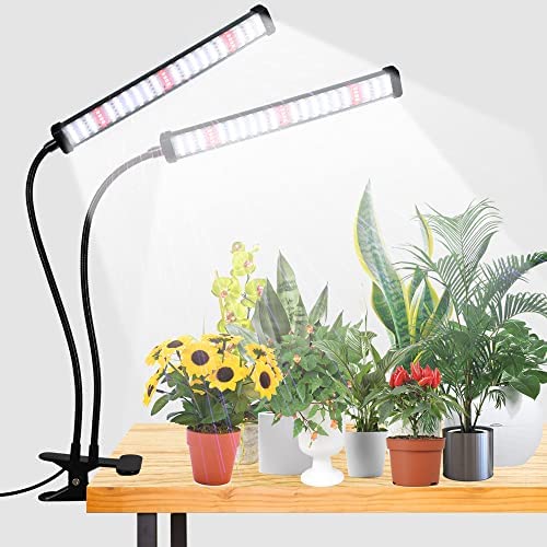 GooingTop LED Grow Light,6000K Full Spectrum Clip Plant Growing Lamp with White Red LEDs for Indoor Plants,5-Level Dimmable,Auto On Off Timing 4 8 12Hrs