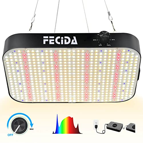 FECiDA 600W LED Grow Light Dimmable, 2022 Best LED Grow Lights for Indoor Plants Full Spectrum, Seed Starting Seedlings Vegetable Pepper Hanging Growing Lamps, Daisy Chain Function, Quiet Built-In Fan