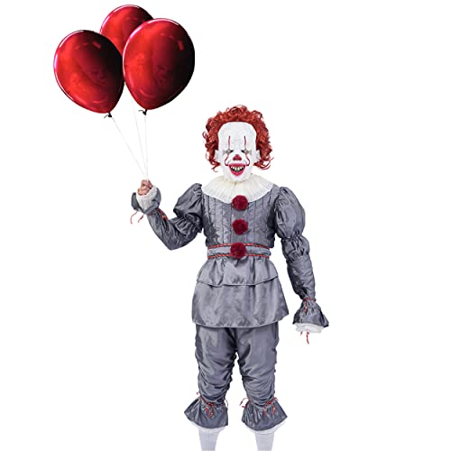 Halloween Deluxe IT Clown Costume Large Adult and Child sizes with Clown Mask and Balloons.