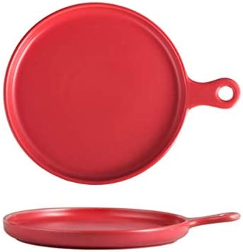 YARNOW Ceramics Pizza Pan 원형 베이킹 접시 Handle Potatoes Steak Pasta Salad Chicken Wings Green