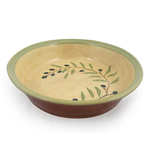 American Made Terra-cotta Pottery 딥 Dish 파이 접시 9.5-inch Mediterranean Olive Branch Motif