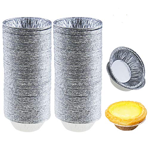 Jyongmer 200 Pieces 2.6 Inch Round Pie Tart Small Tin Foil Pans Disposable 알루미늄 미니 베이킹 Cooking Supplies