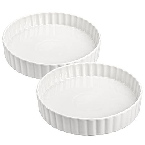 Foraineam 2팩 Porcelain Quiche Tart 베이킹 Pan 9.5인치 Round 파이팬 오븐 Safe