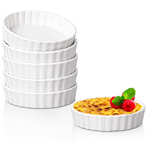Dizada 8 Oz Ramekins,Creme Brulee Ramekins,Fluted Quiche 베이킹 Dish Porcelain 타르트팬 Pans Perfect Small Tart Pies Creme Custard Dishes - 세트 6