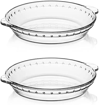 SWEEJAR Glass 파이팬 베이킹 2팩 7.5인치 원형 접시 디너 Non-Stick 파이 소프트 Wave Edge Apple Pie Pumpkin Pot Pies
