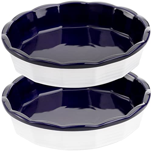 AVLA 2팩 세라믹 파이팬 8인치 Porcelain 파이 접시 베이킹 30oz 딥 Non-Stick Pans Dessert Apple Chicken Pot Round Dish 디너 Cobalt Blue