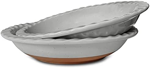 Mora 세라믹 클래식 9 Inch 파이팬 세트 2 - Round 파이 접시 베이킹 Apple/Pumpkin Pies Quiche Rolls etc. Dishwasher 오븐 Safe Dishes Shallow Pans Original Recipes Vanilla White