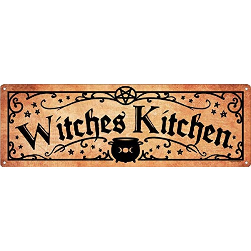 할로윈장식 Lenrius Vintage Rustic Witches Kitchen Aluminum Weatherproof Retro Metal Tin Sign 4x16inch, Yellow