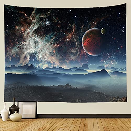 Yeacun Galaxy Tapestry Red Nebula Space Universe Planet Mountains Psychedelic Fantastic Starry Wall Trippy Home Decor