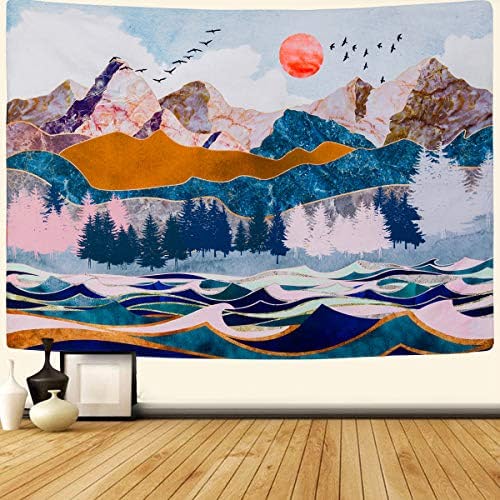 SENYYI Mountain Sun 세트 Tapestry Wall Hanging Forest Trees Wave 아트 Nature Landscape Home Decor