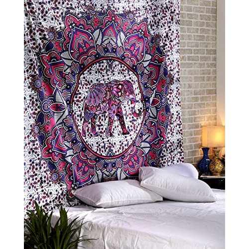Elephant Mandala Tapestry - Teal Mint Bohemian Wall Hanging Large 90x84 inch Decorative Boho Home Decor