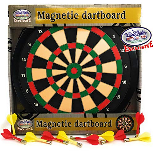 Matty s 토이 Stop Deluxe 마그네틱 다트보드 다트 보드 15.5 10 Darts Total 5 Yellow Red