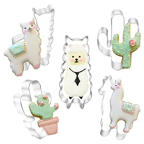 쿠키커터 Llama Cookie Cutters,Cactus Shaped Cookie Cutter Set Stainless Steel Cutter Molds for Biscuits