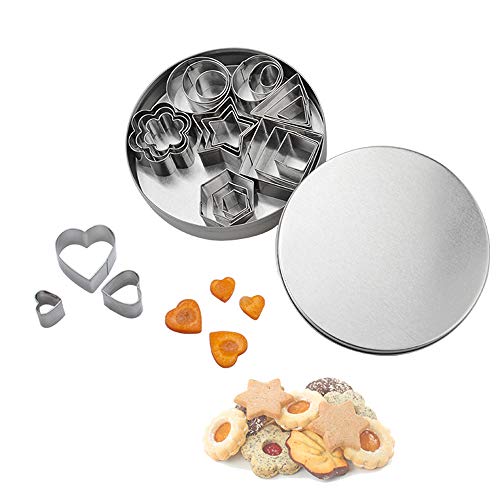 쿠키커터 Mini Cookie Cutter Shapes Set - 24 Pieces Stainless Steel Metal Small Molds - Flower, Heart, Star, Geometric Shapes - Cut Fondant, Pastry, Mousse Cake and Clay (24pcs)