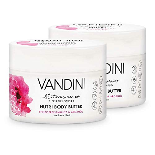VANDINI Nutri Body Butter Womens with Peony Blossom & Argan Oil - Body Cream as Body Cream & Face Cream for Dry Skin - Vegan Body Cream for Women in Pack of 2 (2 x 200 ml)