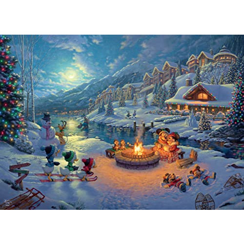 Ceaco - Thomas Kinkade 디즈니 Dreams 컬렉션 Holiday Mickey Minnie 크리스마스 Lodge 1000 피스 직소 Puzzle
