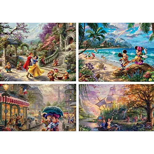 Ceaco - 4 1 Multipack Thomas Kinkade 디즈니 Dreams 컬렉션 Snow White Mickey Minnie Mouse Pocahontas 500 피스 직소 Puzzles