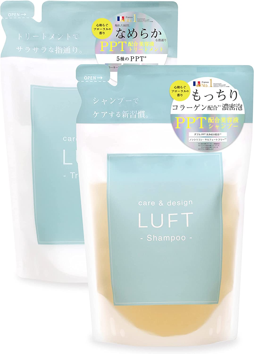 LUFT 루프트 샴푸 & 트리트먼트 (리필 세트) 각 410mL (보송보송 스무스 타입) PPT 아미노산 무첨가 논실리콘 콜라겐 아르간 오일 함유