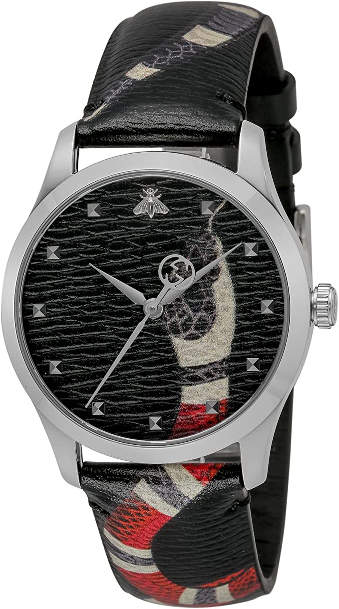 구찌 손목시계 G-TIMELESS G 타임리스 블랙 문자판 스테인레스 스틸 사파이어 유리 쿼츠 38MM 스위스 Watch YA1264007A