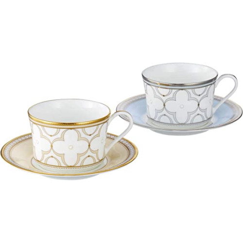 Noritake 노리다케 컵 & 받침 (색상 변화 페어 세트) (커피 티 겸용) 약 245cc 트레폴리오 골드 플래티넘 2 고객 골드 플래티넘 본차이나 P93686/4945-57