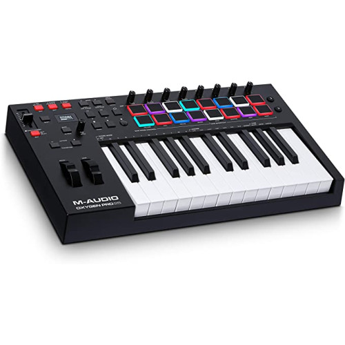 M-Audio Oxygen Pro 25 – 비트 패드 MIDI 할당 가능한 노브 및 버튼 소프트웨어 제품군 포함 검은색 키 USB 키보드 컨트롤러