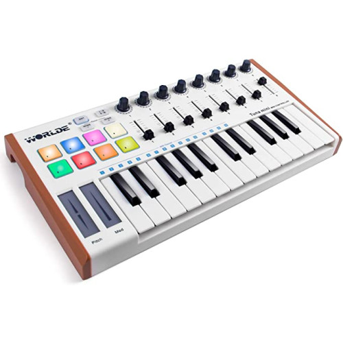 미디 컨트롤러 로트뮤직 월드 TANU PANDA 미니 25 키 휴대용 USB 키보드 8 RGB 백라이트 컬러풀 드럼 비트