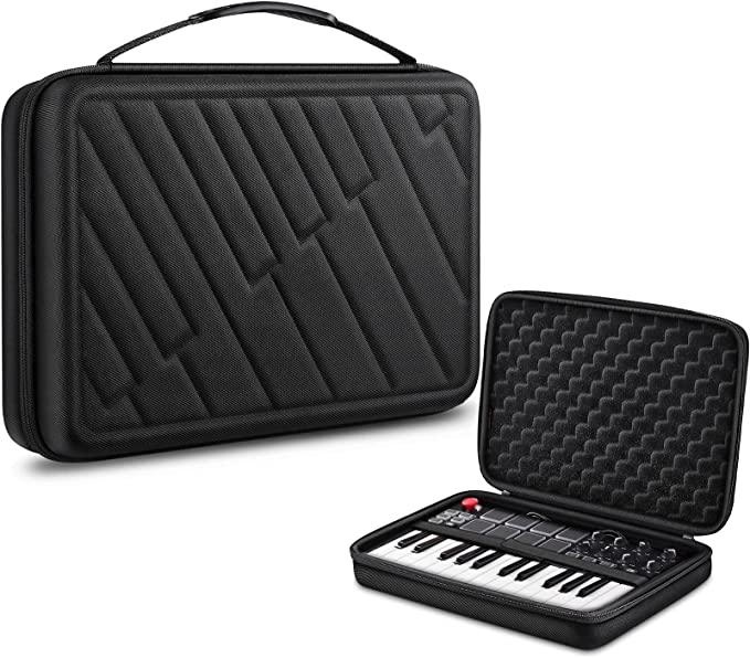 AKAI 프로페셔널 MPK 미니 MKII & MK3 & MPK 미니 플레이용 핀팩 세미 하드 휴대용 케이스 | Alesis V Mini 25 키 USB MIDI 키보드 컨트롤러 케이스 및 비즈니스, 여행용 케이블 슬롯(검정)