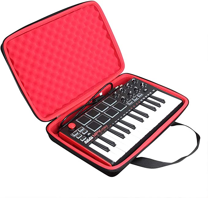 Akai 프로페셔널 MPK 미니 MKII 25키 휴대용 USB MIDI 키보드용 헤르미셸 하드 여행 케이스 블랙+레드