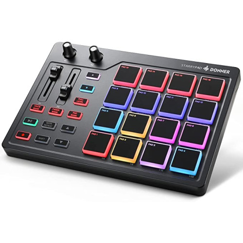 도너 MIDI 패드 비트 메이커 드럼 머신 음악 제작을 위한 스타패드 USB 컨트롤러 16개의 RGB 페더 노브 제작 소프트웨어 및 무료 강좌로 녹음