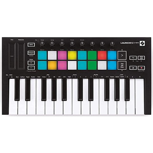 Novation Launchkey 미니 MK3 — DAW 통합 기능이 있는 휴대용 25-Key USB MIDI 키보드 컨트롤러. 음악 제작을 위한 코드 모드 스케일 및 Arpeggiator