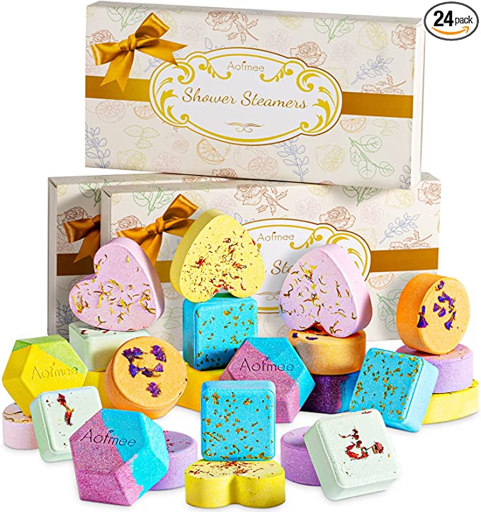 샤워 스팀기 Aofme 24 PCS 폭탄 아로마테라피 에센셜 오일이 함유된 태블릿 피기 목욕 발렌타인 생일 어머니의 날 크리스마스 여성 선물