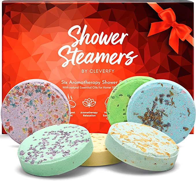 Cleverfy Shower Steamers 아로마테라피 - 에센셜 오일이 포함된 샤워 폭탄 6개의 다양한 팩. 자기 관리와 휴식 어머니의 날 선물 아이디어. 레드 세트