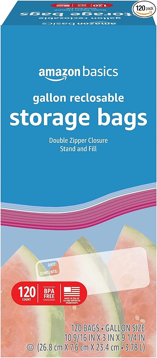 Amazon Basics Gallon Food Storage Bags, 120 Count